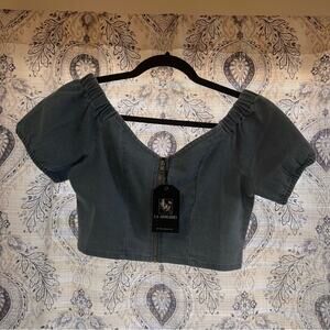 La Armario Denim Crop Top‎ Size Medium